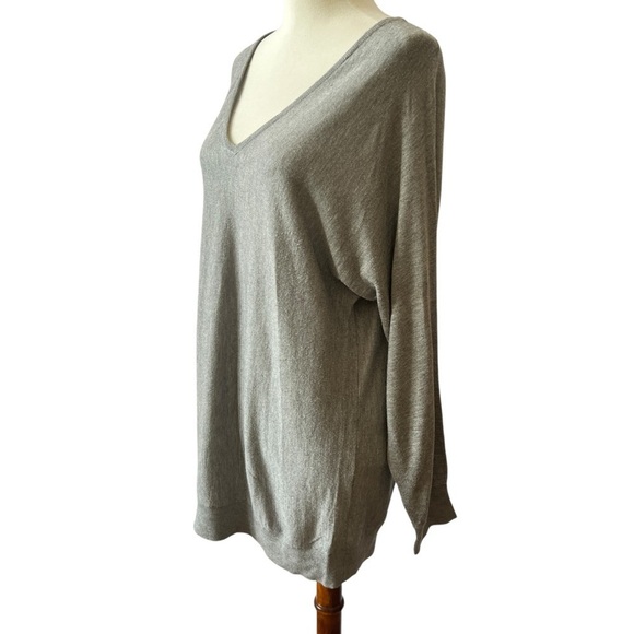 MINNIE ROSE SWEATER S V NECK TENCEL SILK NYLON LONG LENGTH OVERSIZED CASUAL GRAY - Picture 4 of 13